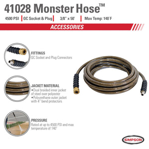 4500 PSI - 3/8" X 50'  Cold Water Pressure Washer Hose by Simpson