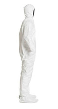 Load image into Gallery viewer, DuPont™ Tyvek® IsoClean® Coverall. Serged Seams. Attached Elastic Hood. Set Sleeve Design. Elastic Wrists and Ankles. Attached Thumb Loops. Zipper Closure. Attached Boots with PVC Soles. White. -3XLarge - 25/Pack created