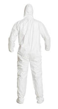 Load image into Gallery viewer, DuPont™ Tyvek® IsoClean® Coverall. Serged Seams. Attached Elastic Hood. Set Sleeve Design. Elastic Wrists and Ankles. Attached Thumb Loops. Zipper Closure. Attached Boots with PVC Soles. White. -3XLarge - 25/Pack created
