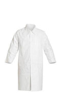 Load image into Gallery viewer, DuPont™ Tyvek® IsoClean® Lab Coat - Serged Seams - Collar - Open Wrists - Raglan Sleeve Design - Front Snap Closure - 2 Front Pockets and Chest Pocket - White - Large - 30/Pack