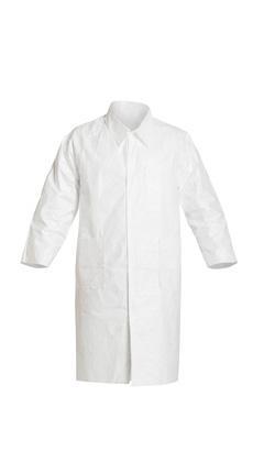 DuPont™ Tyvek® IsoClean® Lab Coat - Serged Seams - Collar - Open Wrists - Raglan Sleeve Design - Front Snap Closure - 2 Front Pockets and Chest Pocket - White - Large - 30/Pack