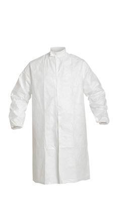 DuPont™ Tyvek® IsoClean® Frock - Serged Seams - High Mandarin Collar with Snap - Set Sleeve Design -p Elastic Wrists - Front Snap Closure - White - Medium - 30/Pack