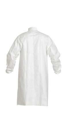 DuPont™ Tyvek® IsoClean® Frock - Serged Seams - High Mandarin Collar with Adjustable Snaps - Raglan Sleeve Design - Elastic Wrists - Front Snap Closure - Generous Cut - White - Large - 30/Pack