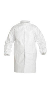 DuPont™ Tyvek® IsoClean® Frock - Serged Seams - High Mandarin Collar with Snap - Set Sleeve Design - Elastic Wrists - Front Snap Closure - White - 3X - 30/Pack