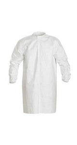 DuPont™ Tyvek® IsoClean® Frock - Bound Seams - Bound Neck - Set Sleeve Design - Covered Elastic Wrists - Front Snap Closure - White - 2X - 30/Pack