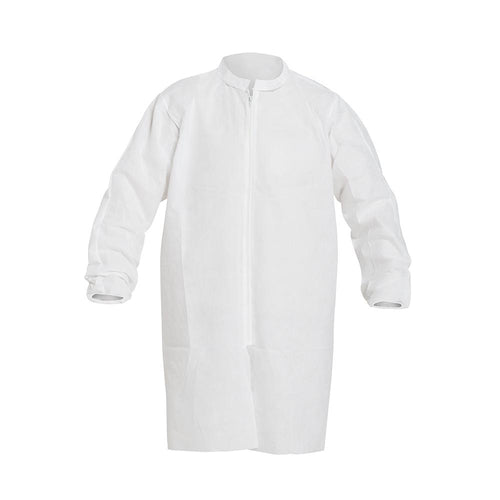 DuPont™ ProShield® 10 Frock - Mandarin Collar - Elastic Wrists - Front Zipper Closure - Serged Seams - White - XL - 30/Pack