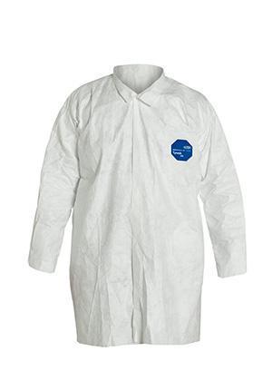 DuPont™ Tyvek® 400 Frock - Collar - Open Wrists - Extends Below Hip - Front Snap Closure - Serged Seams - White - Large - 30/PK