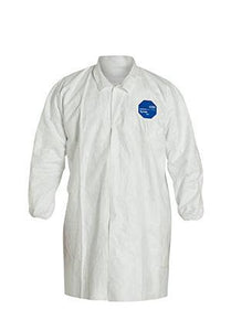 DuPont™ Tyvek® 400 Frock - Collar - Elastic Wrists - Extends to Knee - Front Snap Closure - Serged Seams - White - 4X - 30/PK