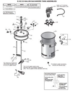 Binks 183G 5 Gallons ASME Galvanized Carbon Steel Pressure Tank - Single Regulated w/ Extra Sensitive Regulator & 15:1 Gear Reduced Agitator