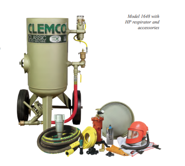 Clemco 3 cu ft Low Pressure (LP) Classic Blast Machine Model 1648 LP Package - 300lbs., with 1 inch Piping - System 1648-100-AA - SaFety Gear