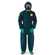 Load image into Gallery viewer, Ansell MICROCHEM by AlphaTec 4000 Coveralls with Hoods and Integrated Socks 4000 Coverall w/ 2-Piece Respirator Fit Hood, Integrated Socks with Boot Overflap, Double Zip Closure, Double Cuffs with Knitted Inner Cuff, Green, - 2XLarge - 6/Case