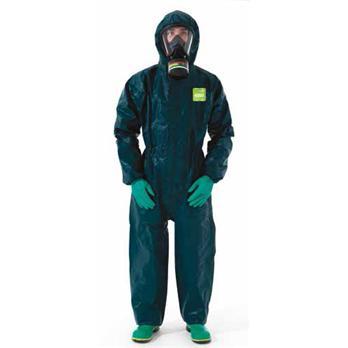 Ansell MICROCHEM by AlphaTec 4000 Coveralls with Hoods and Integrated Socks 4000 Coverall w/ 2-Piece Respirator Fit Hood, Integrated Socks with Boot Overflap, Double Zip Closure, Double Cuffs with Knitted Inner Cuff, Green, - 2XLarge - 6/Case