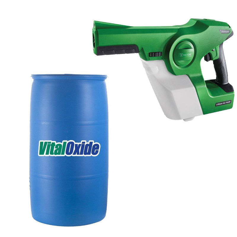 Cordless Electrostatic Disinfectant Handheld Sprayer w/ Vital Oxide 55 gallon drum